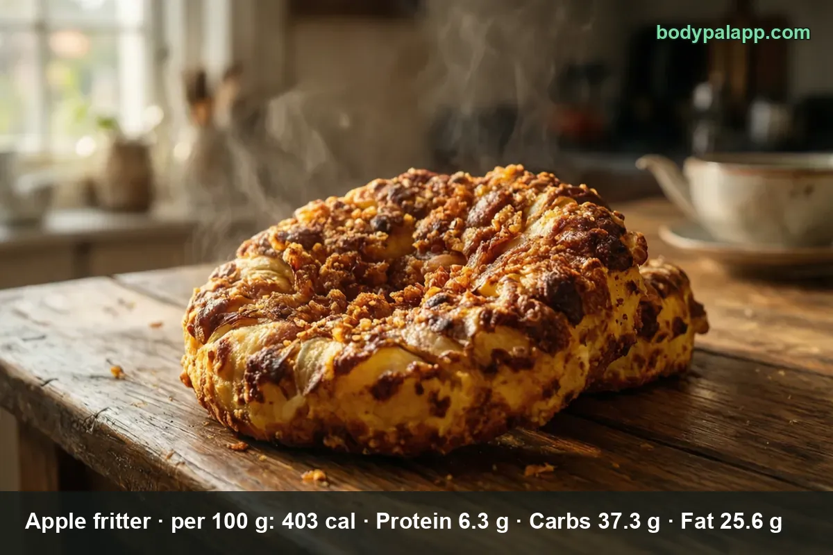One large round apple fritter with a craggy baked crust and no glaze.