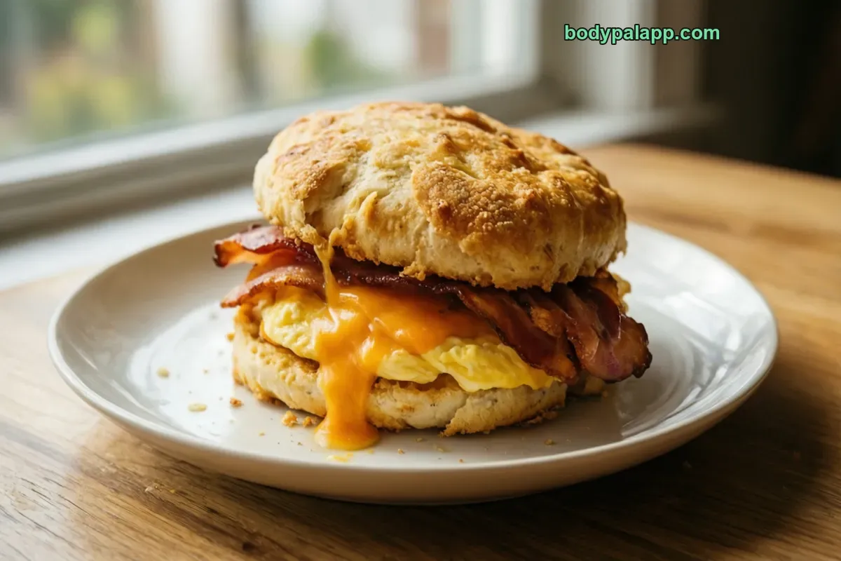 Bacon egg and cheese biscuit, fast food