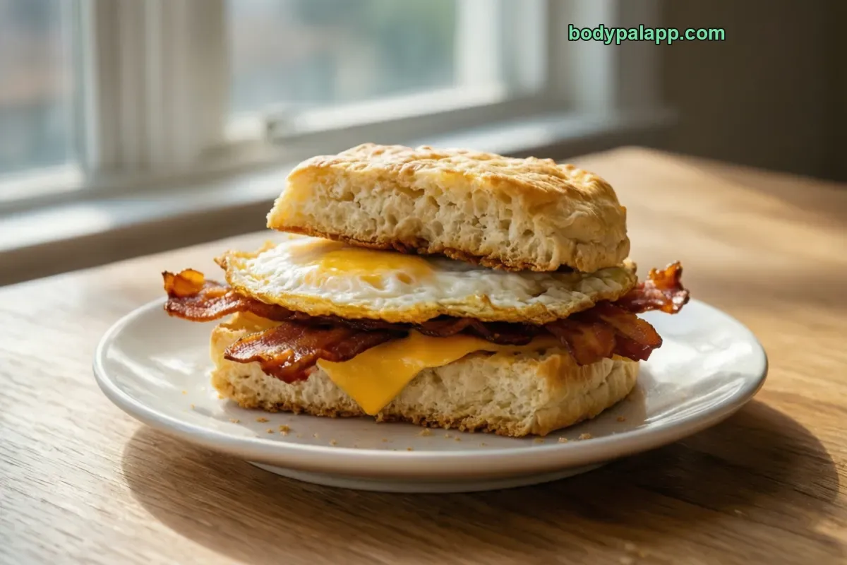 Bacon egg and cheese biscuit, fast food
