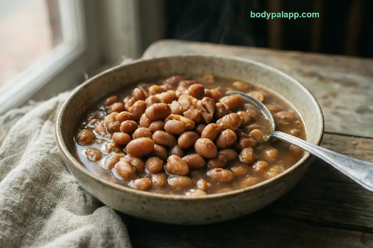 Cooked beans, pinto, boiled with salt