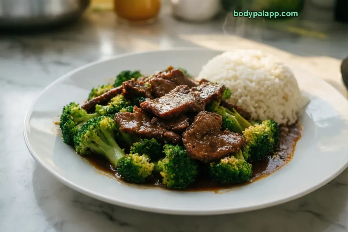 Beef and broccoli, stir-fry with sauce