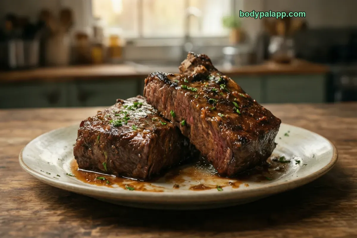 Boneless beef short rib, braised, lean and fat
