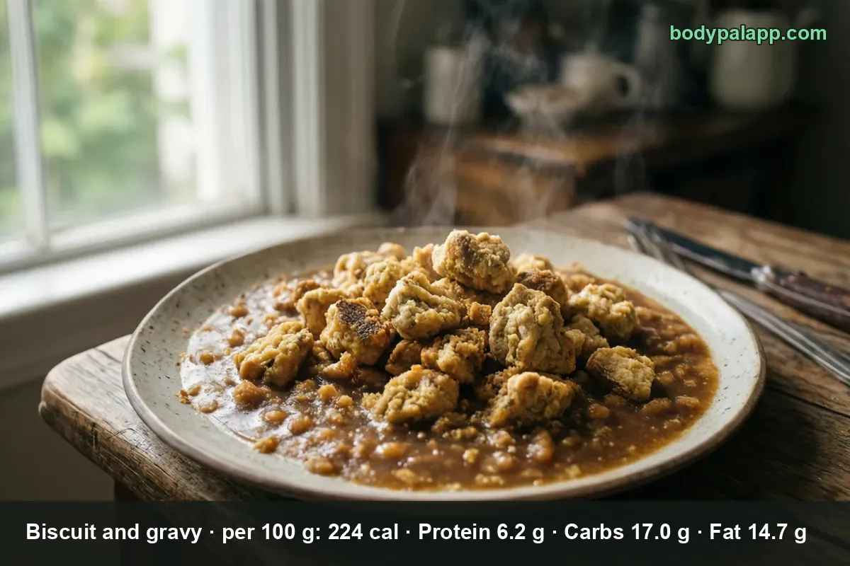 Plate of about fifteen small biscuit pieces dipped in thick brown gravy