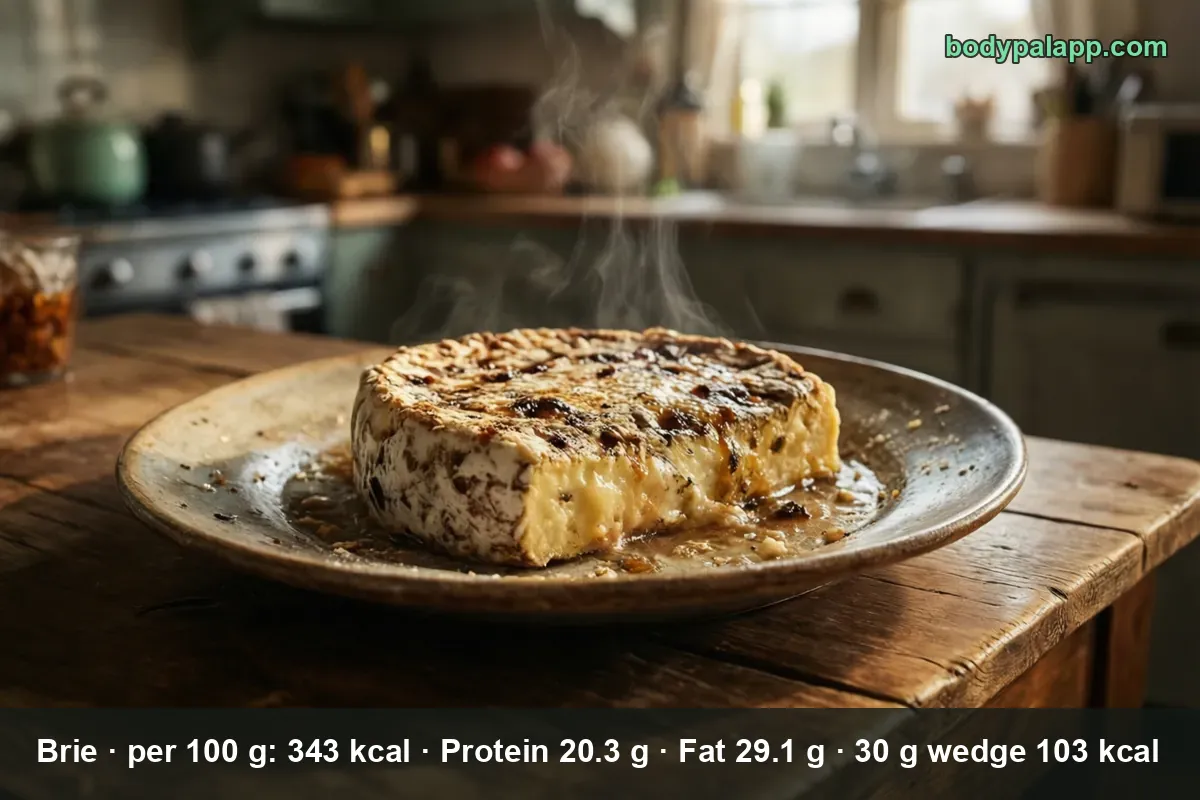 Wedge of brie on a board - 103 calories per 30 g