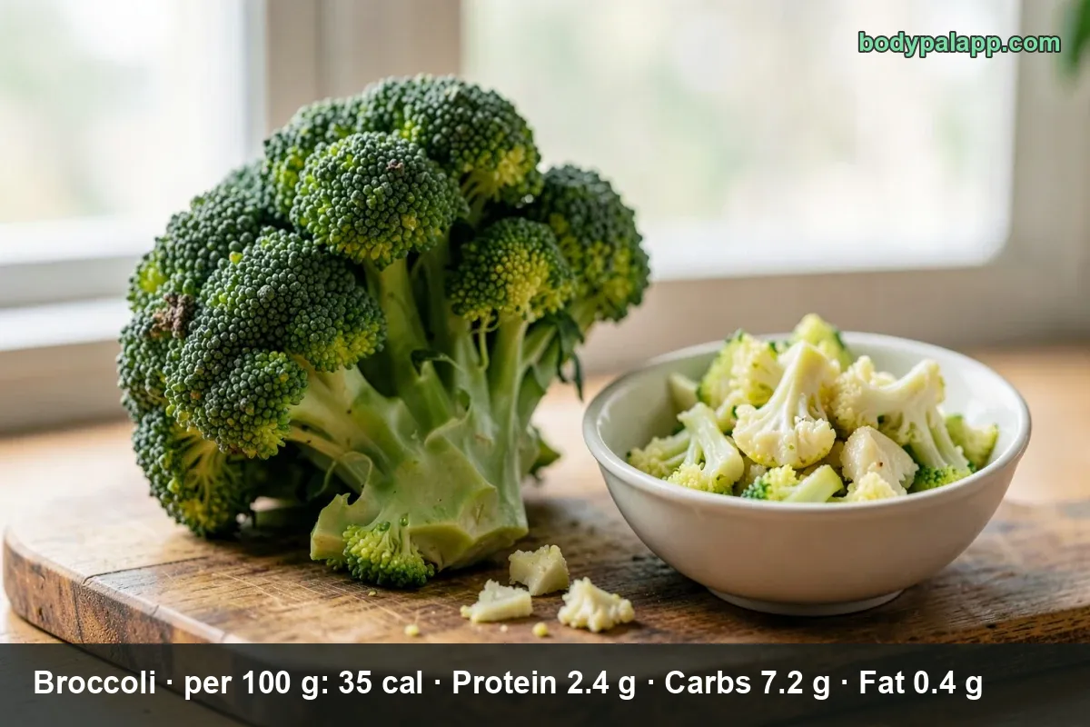 Bowl of steamed broccoli florets with steam rising