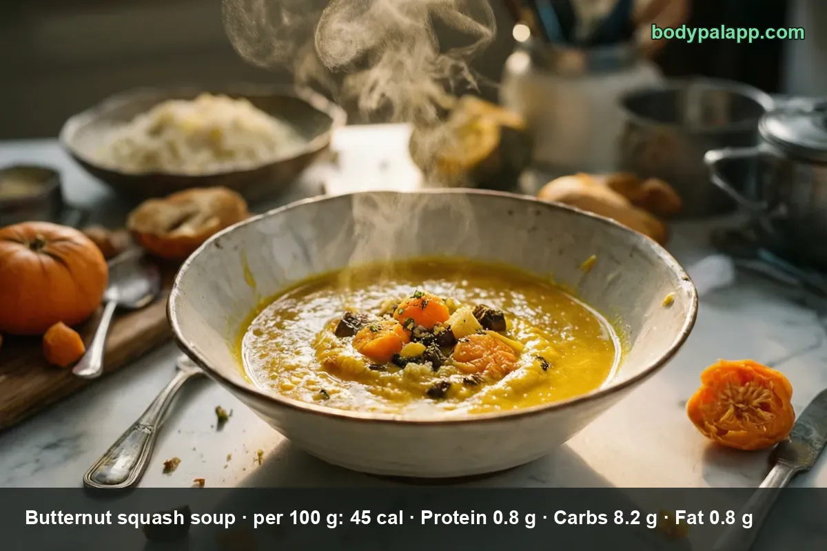Kürbissuppe, aus Butternut-Kürbis, verzehrfertig