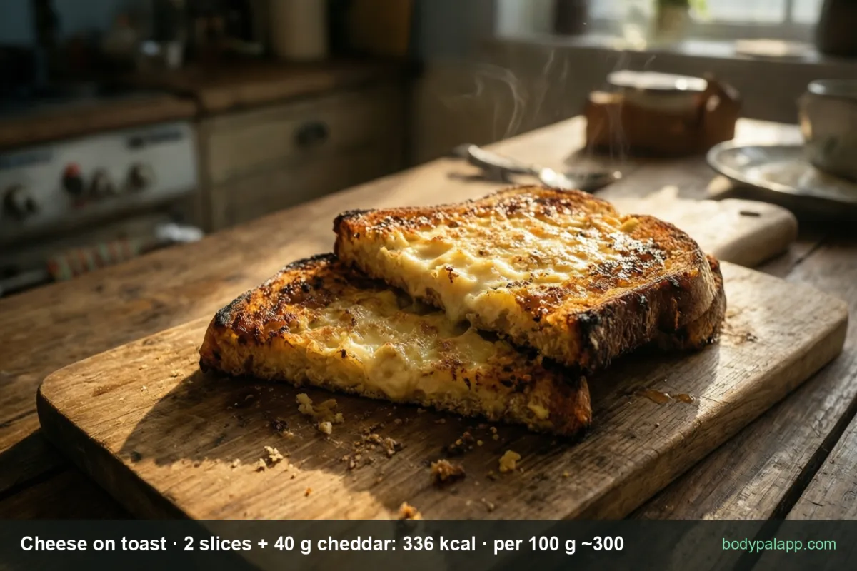 Cheese on toast - 336 kcal for two slices