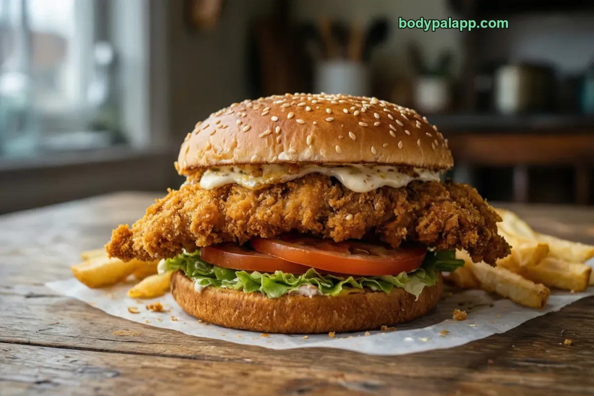 Chicken burger, on a white bun