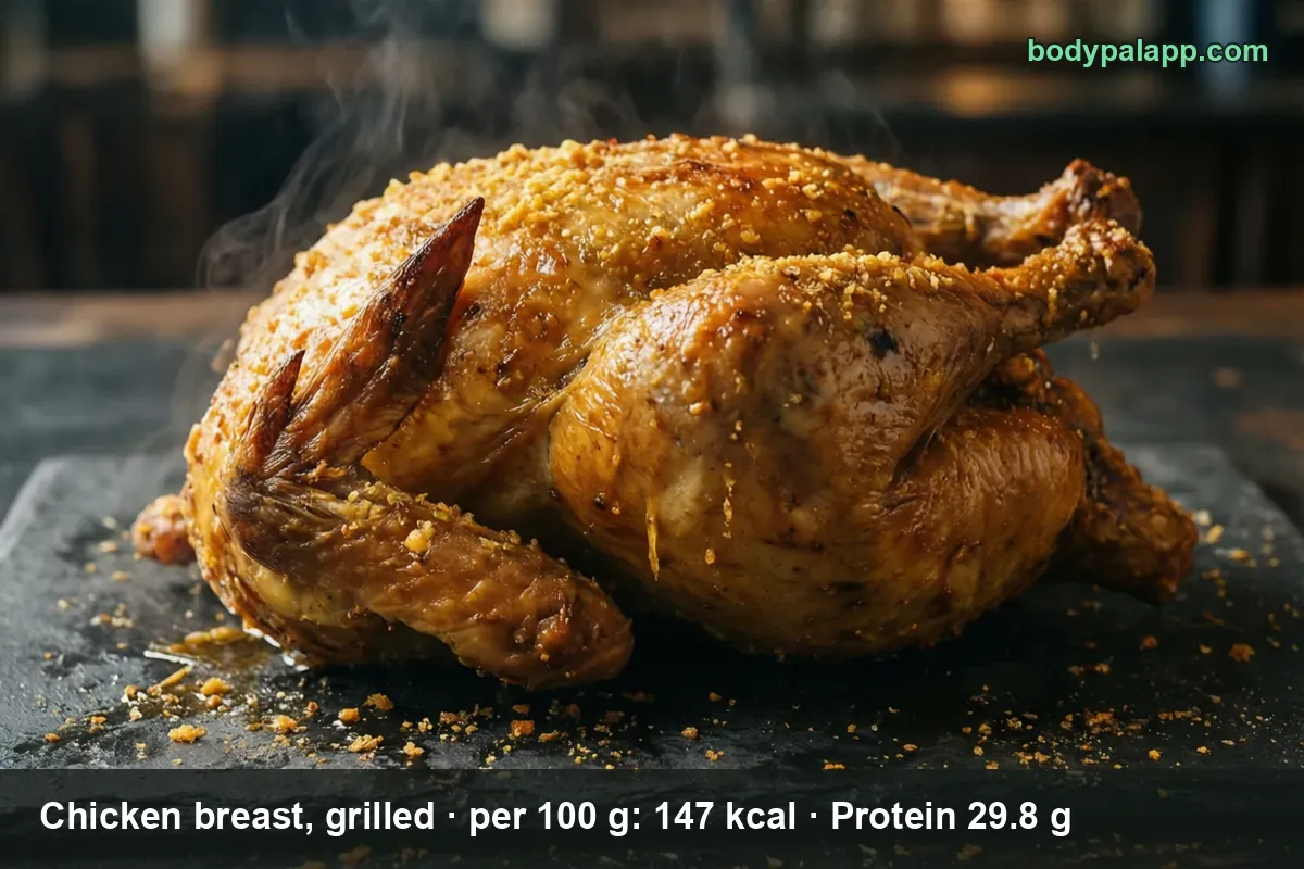 Chicken breast - 147 kcal per 100 g grilled