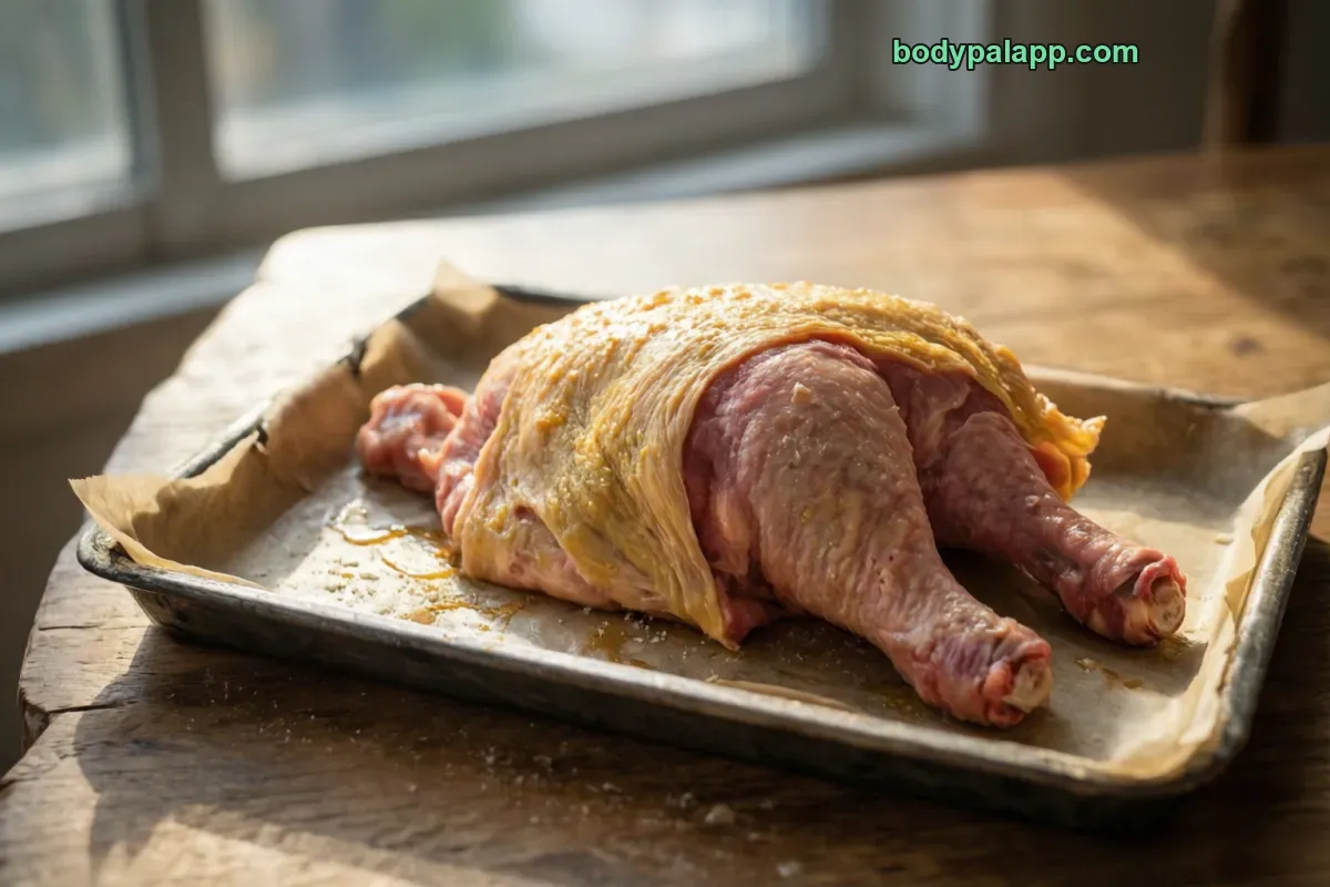 Chicken leg quarter, roasted, meat and skin