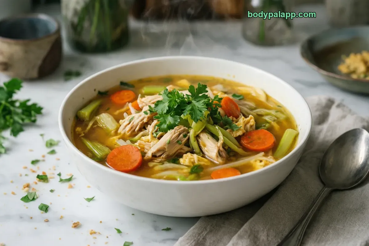 Homemade chicken soup, homemade, broth-based
