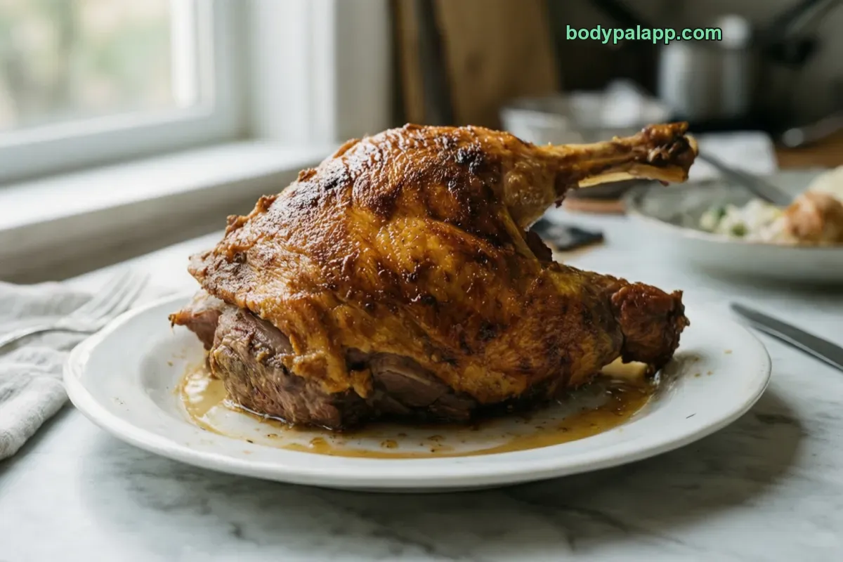 Muslo de pollo, asado, con piel