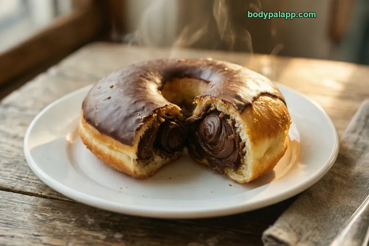 Chocolate cream filled donut, yeast-raised, creme filled