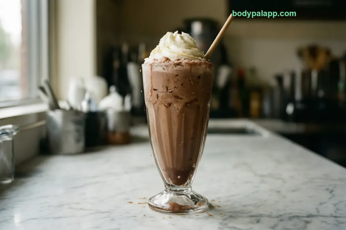 Frappè al cioccolato, denso, pronto da bere