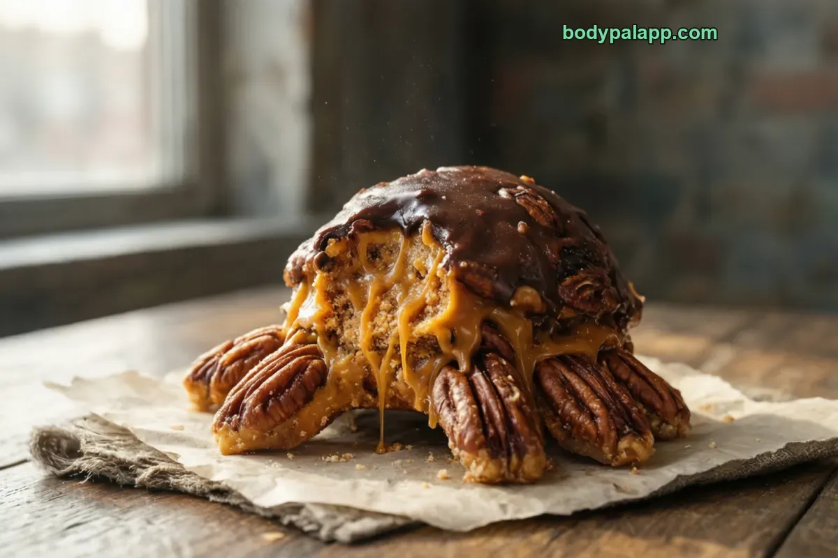Chocolate turtle candy, chocolate, caramel and nuts