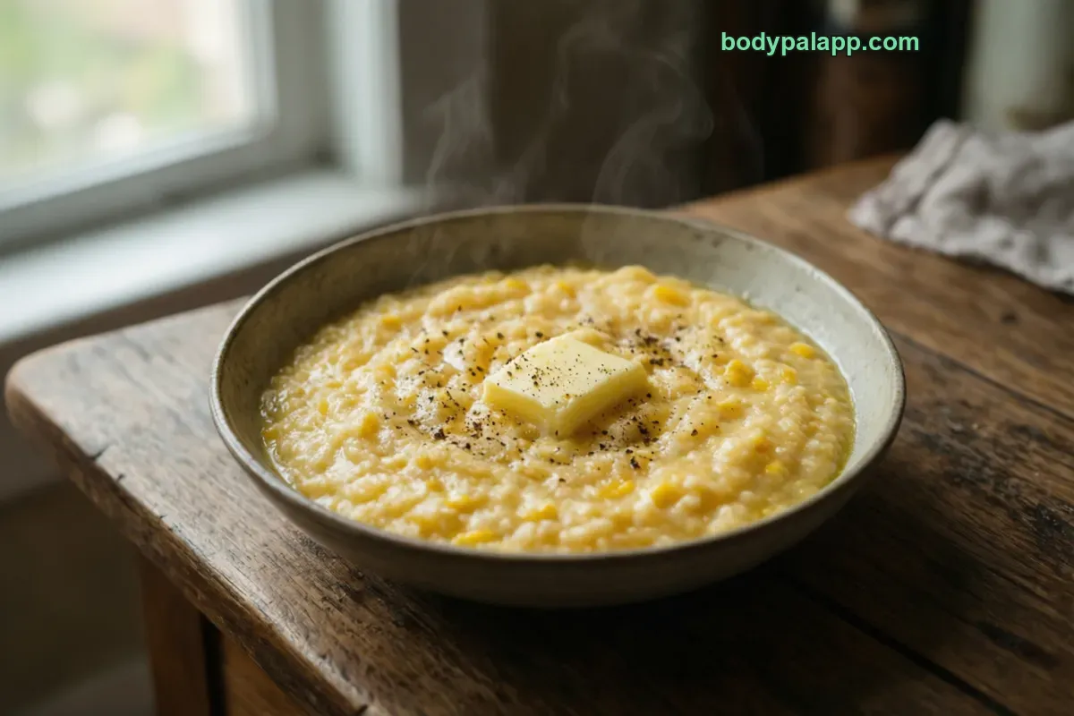 Corn grits, white, cooked with water