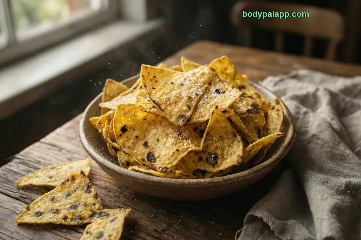 Corn tortilla chips, white corn, salted