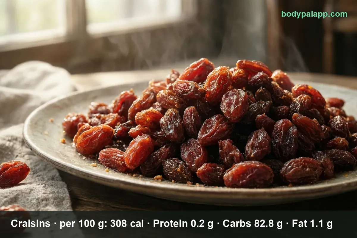 A mound of dark red glossy dried cranberries (Craisins) on a plate.