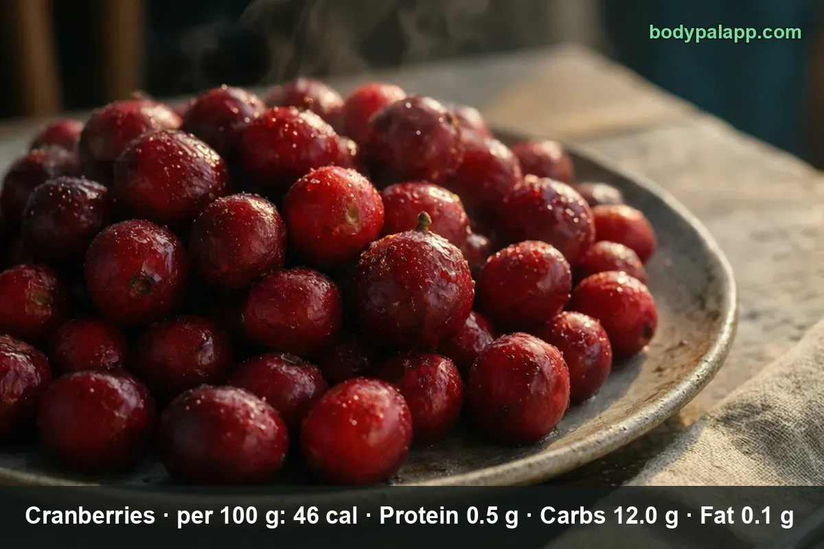 Plate piled with fresh red cranberries, water droplets on the berries