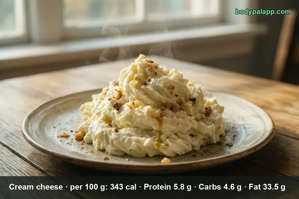Mound of whipped cream cheese on a plate with brown crumbs and a drizzle of syrup, steam rising