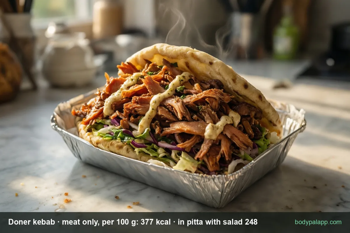 Doner kebab - 377 kcal per 100 g meat