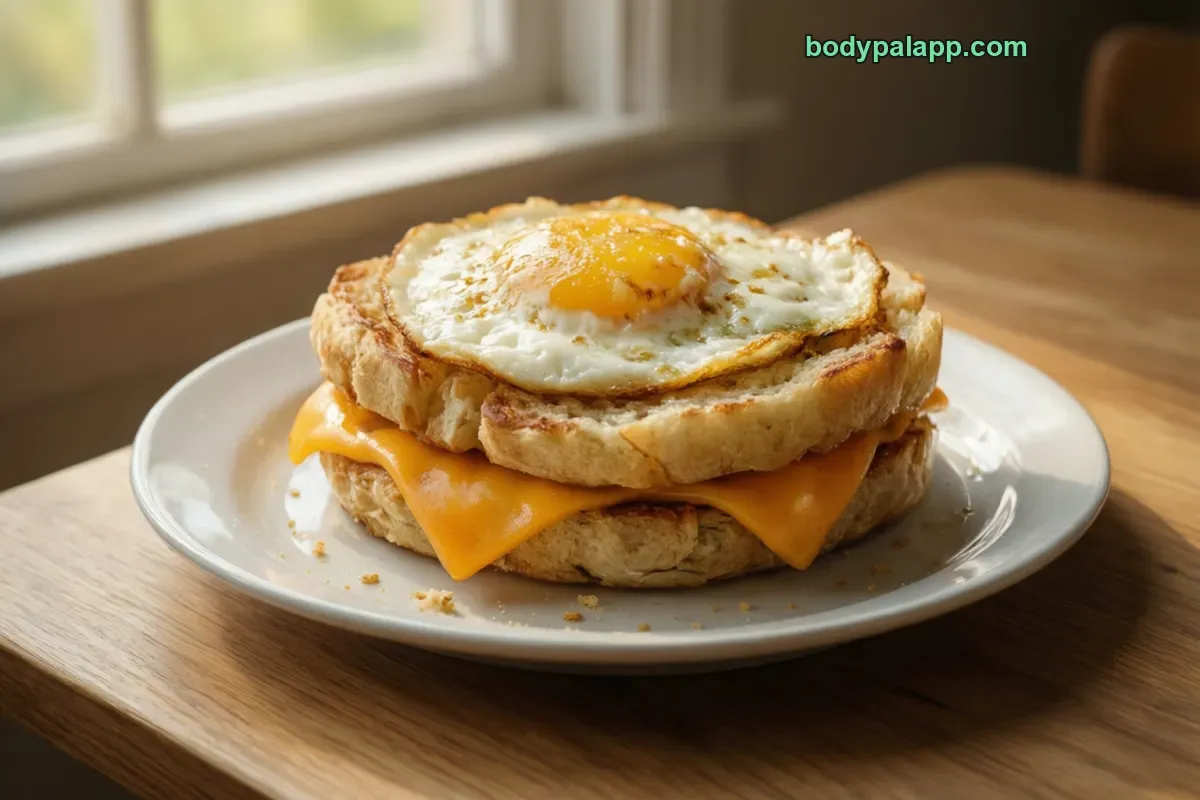 Egg and cheese sandwich, on white bread