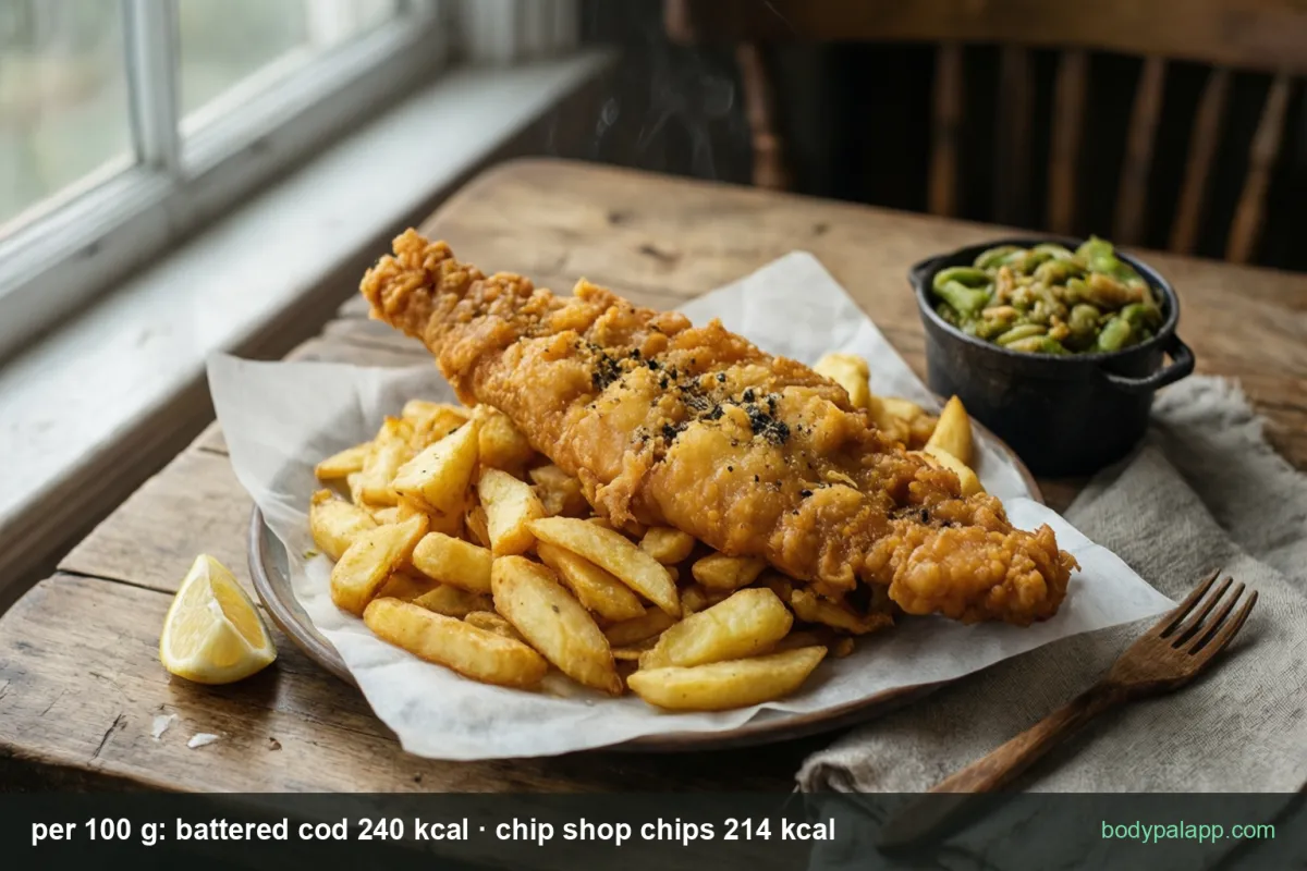 Fish and chips - about 1,074 kcal a regular order