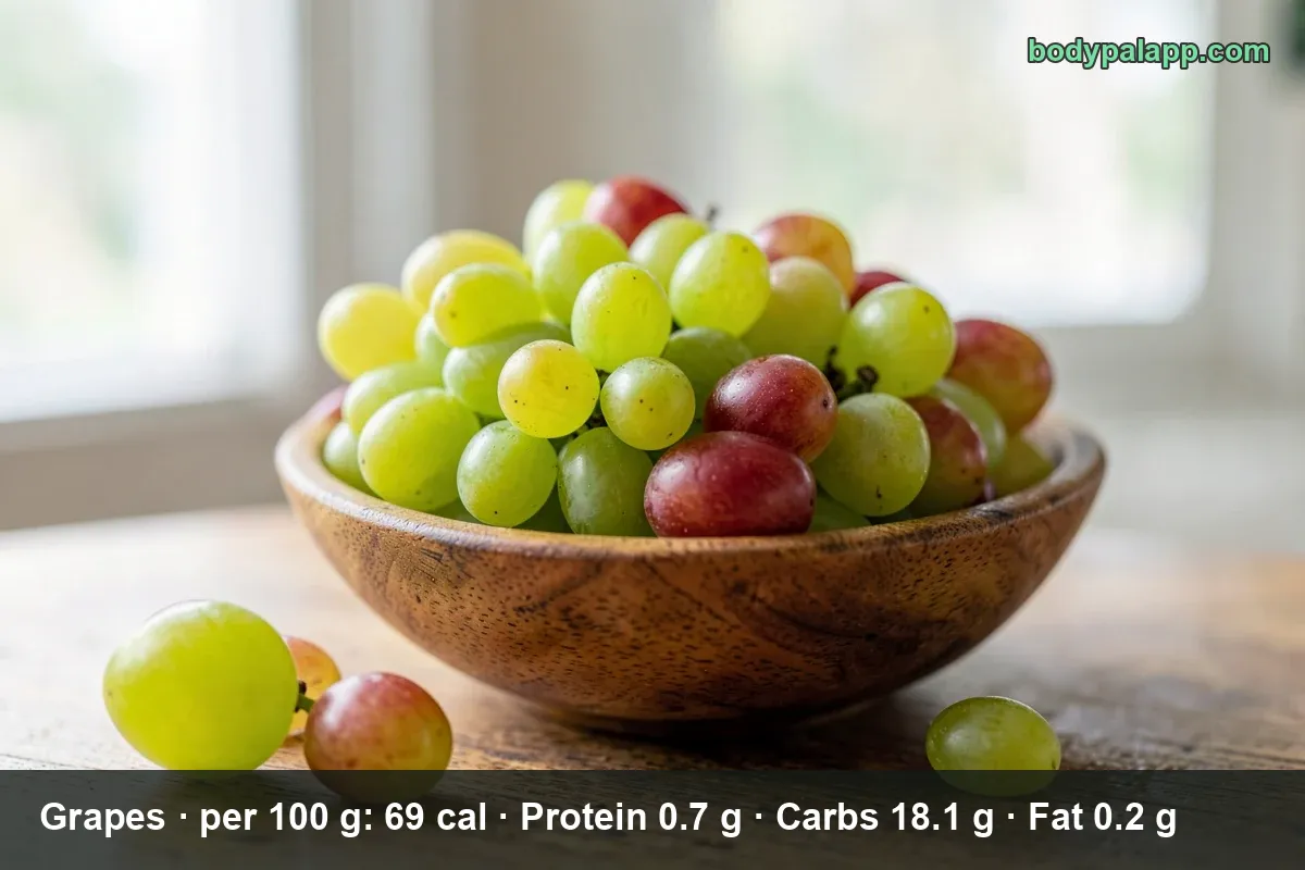 Close-up of a large bunch of red grapes with water droplets on a wooden table
