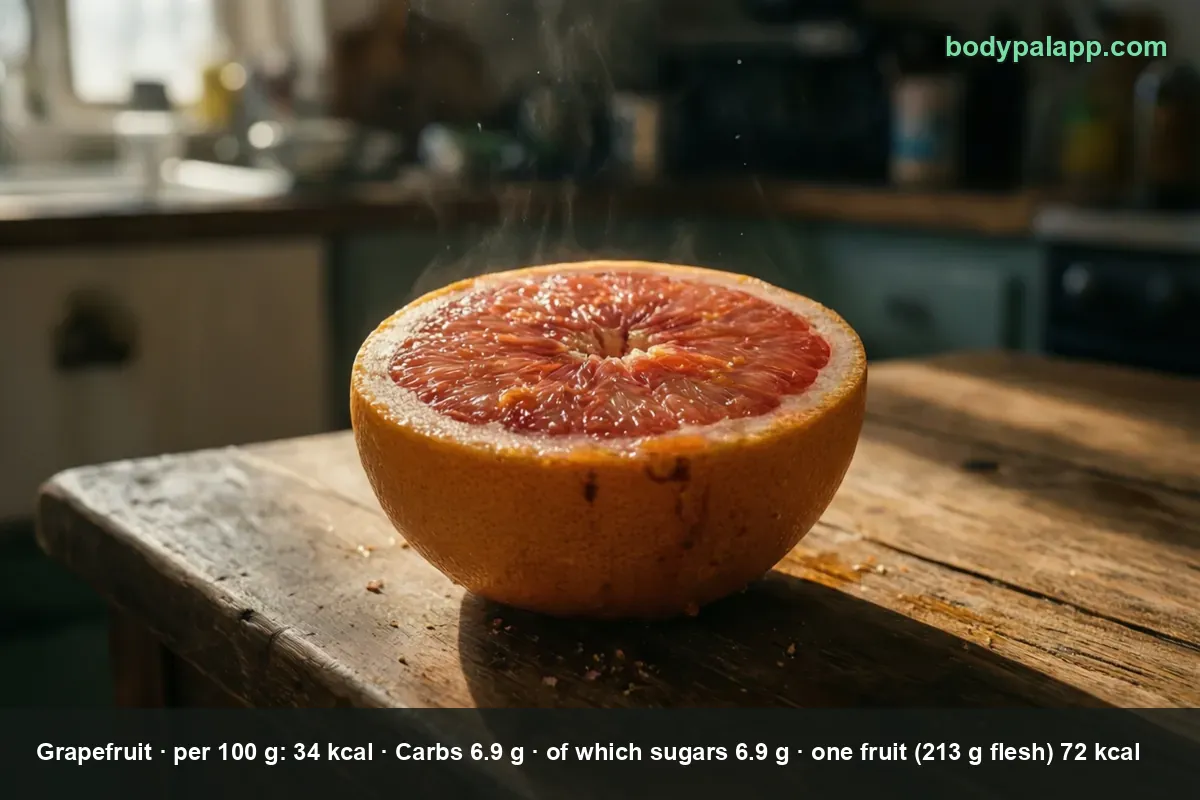 Half a grapefruit on a plate - 36 calories per portion