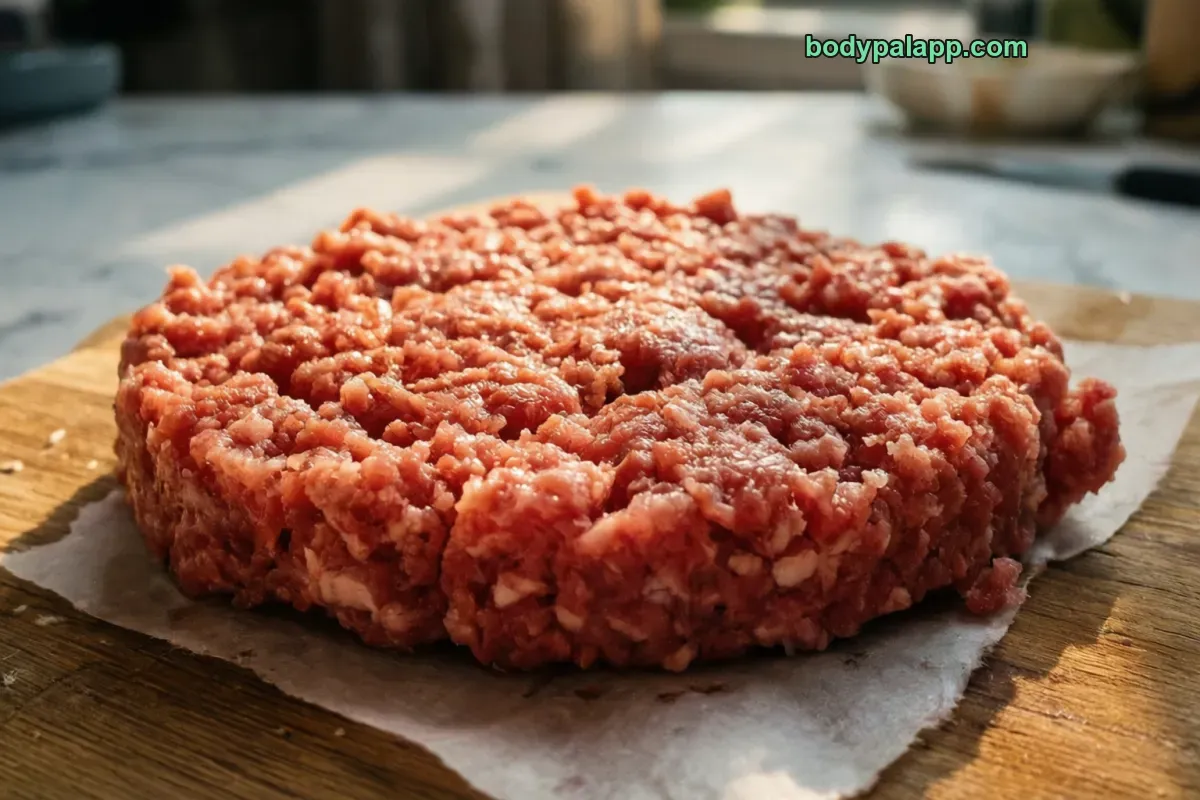 Ground beef patty, cooked, plain