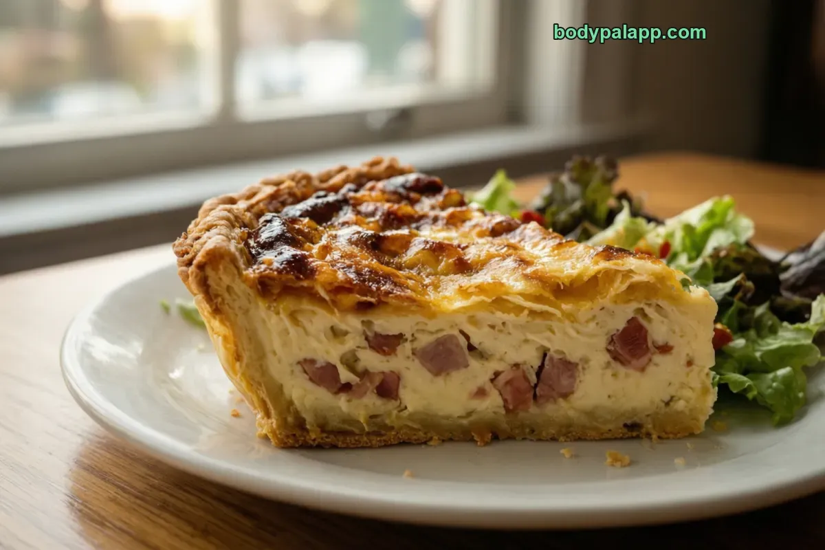 Ham and cheese quiche, baked, with meat