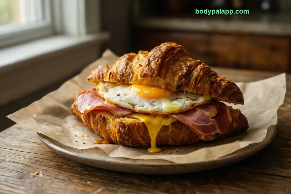 Ham, egg and cheese croissant, fast food