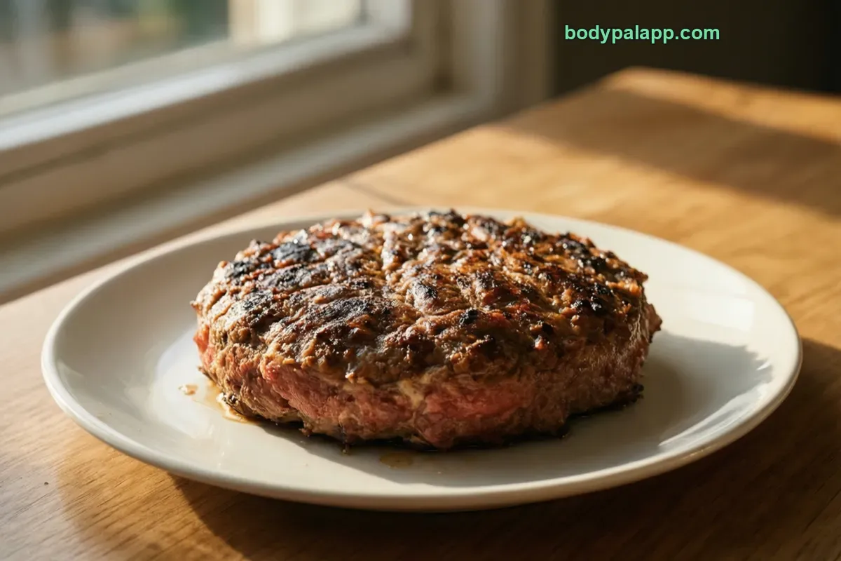 Hamburger patty, 85% lean beef, broiled