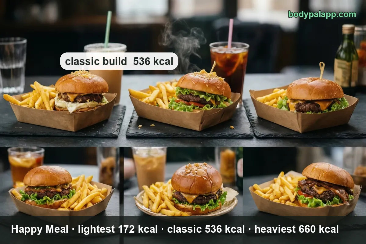 Happy Meal mains, sides and drinks calories compared