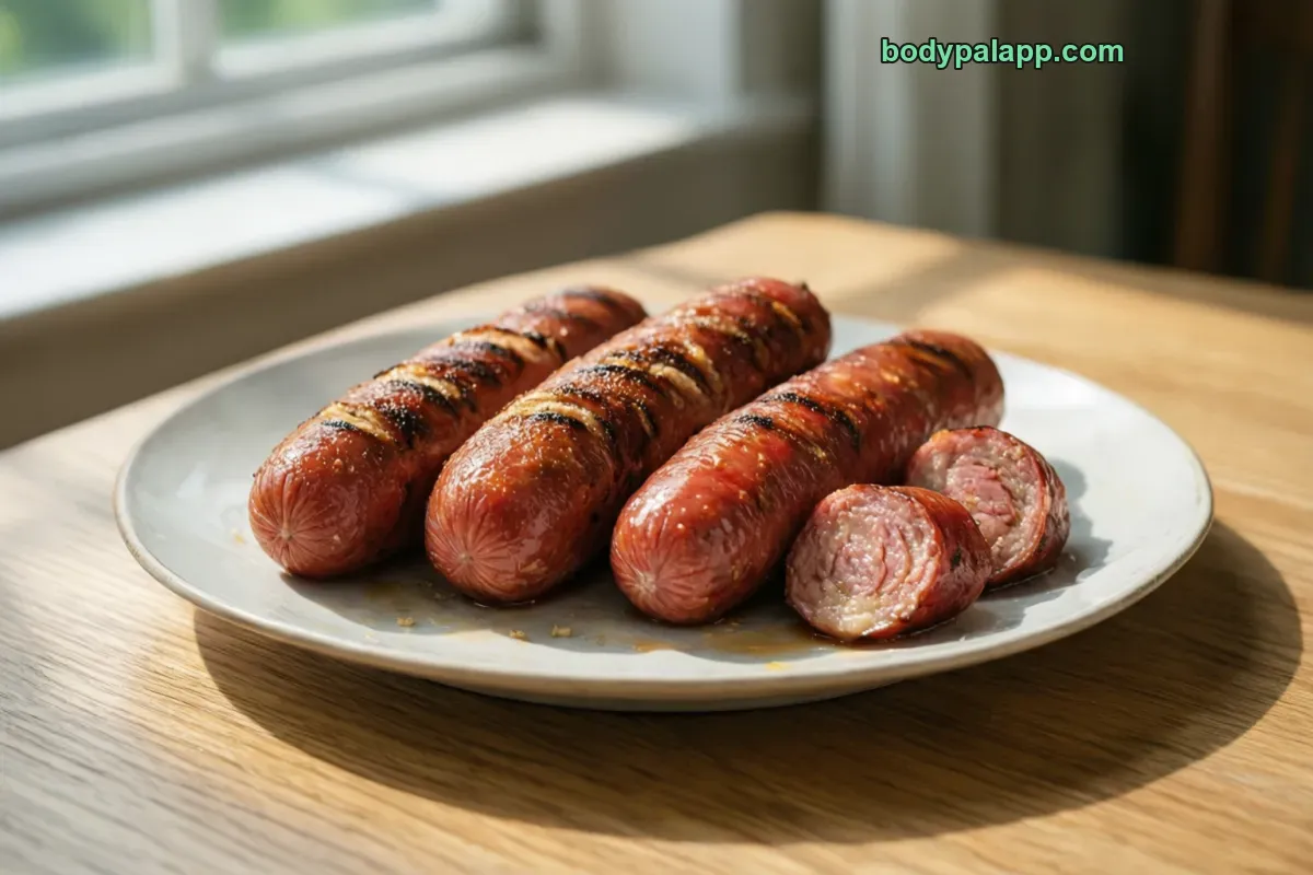 Hot dog sausage, beef frankfurter, heated