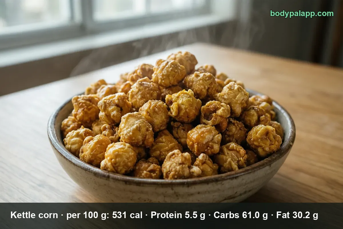 Bowl of light golden kettle corn, freshly popped and steaming