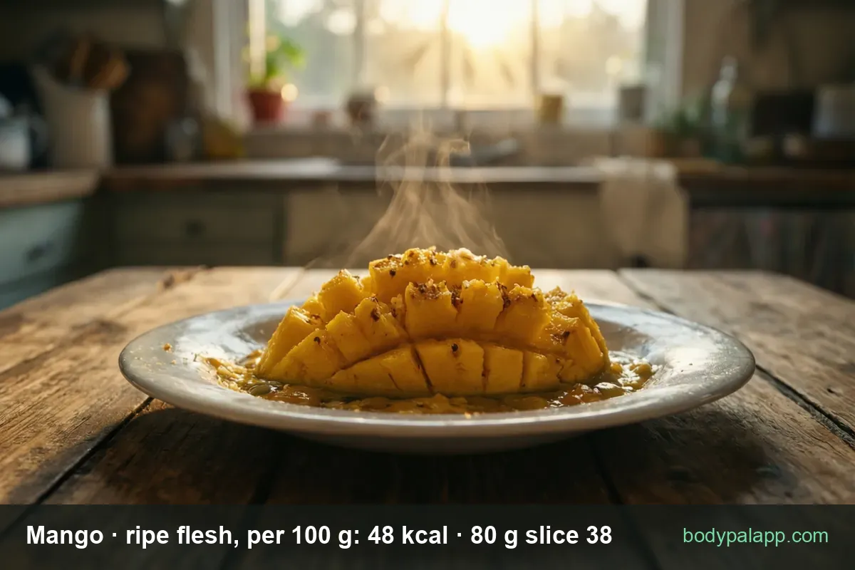 Mango - 48 kcal per 80 g portion