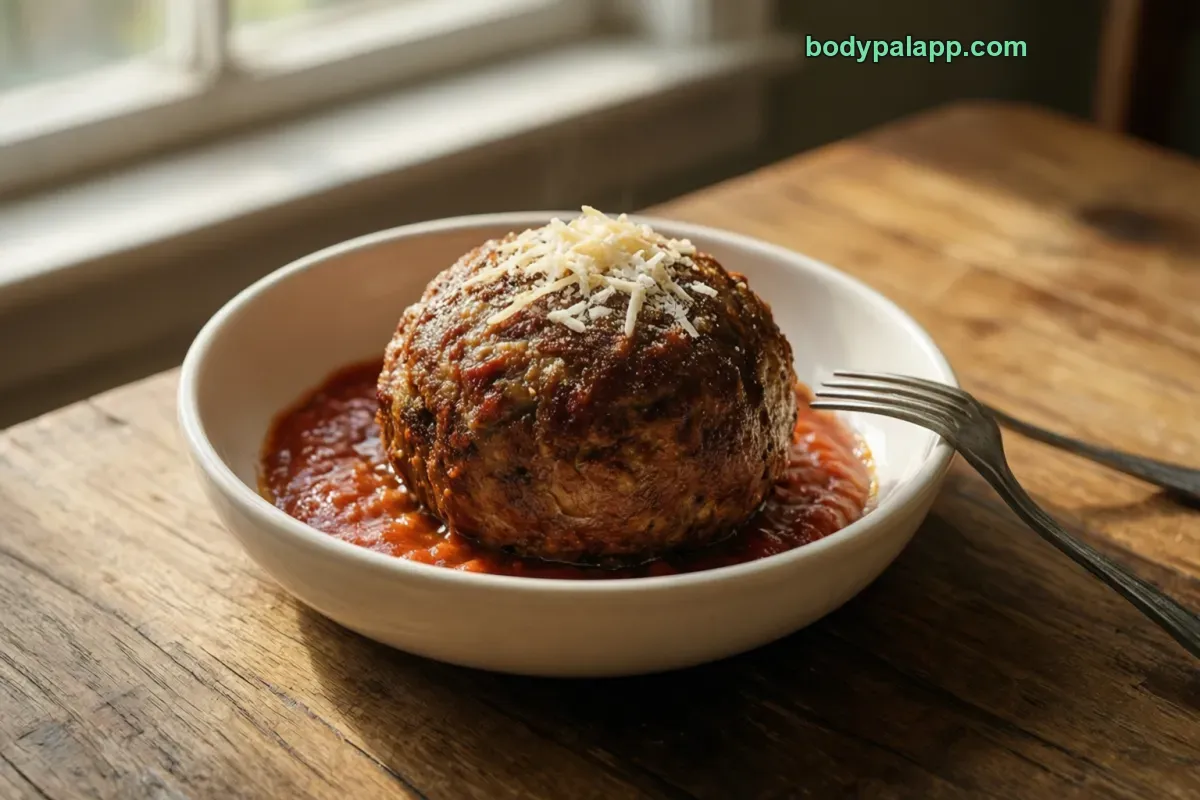Meatball, cooked, with sauce