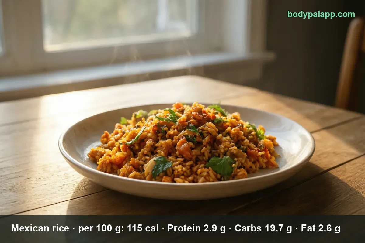 Plate of Mexican rice with tomato, bell pepper and cilantro, steaming