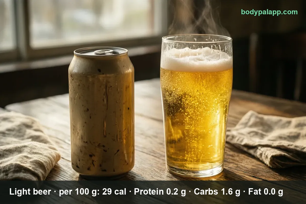 Golden unlabeled beer can next to a tall glass of light beer with a foam head