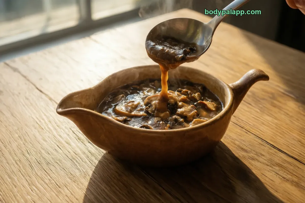 Mushroom gravy, canned, ready to serve