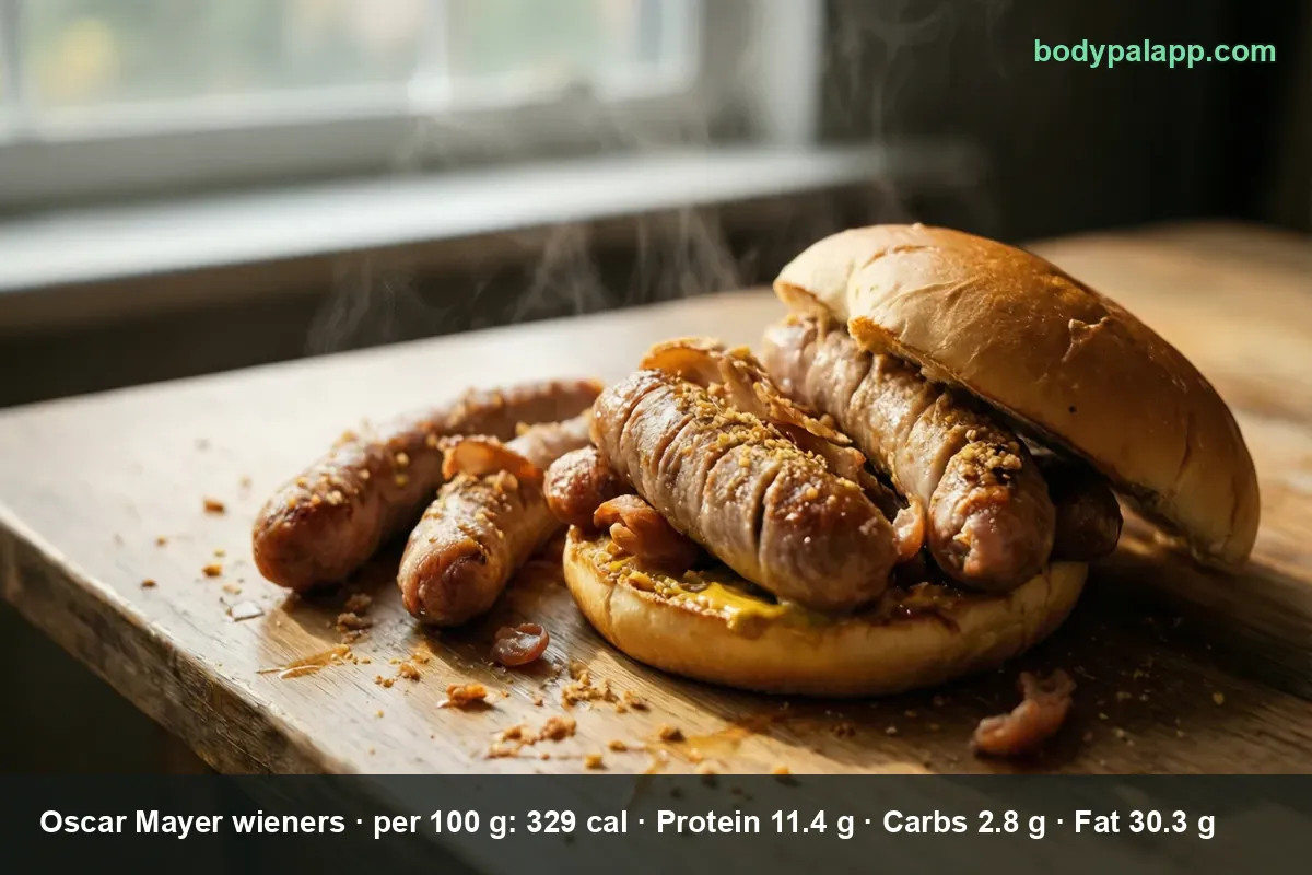 Two grilled hot dog sausages in a bun with mustard, steam rising, and two more sausages beside them
