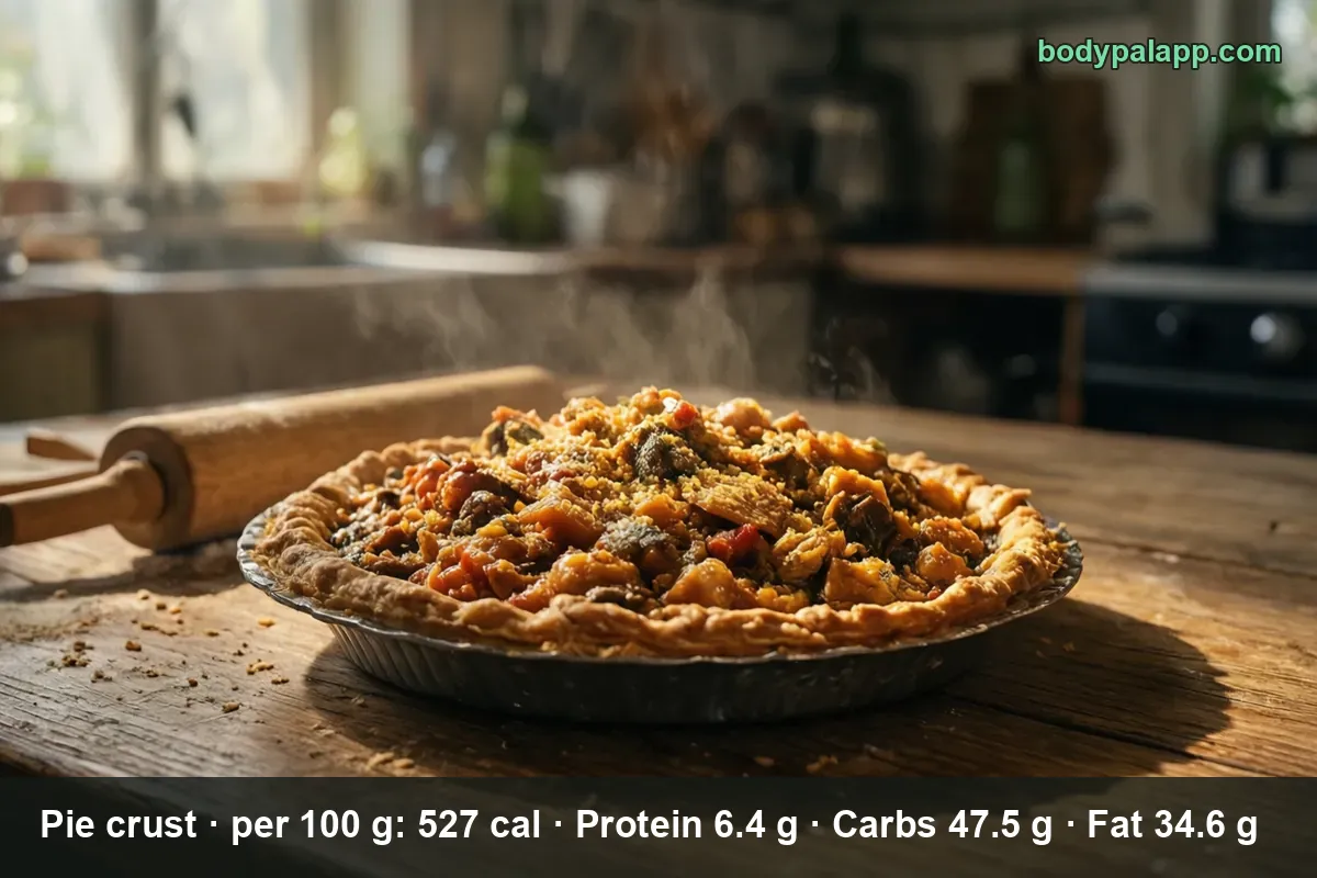 Open-faced pie with a tall braided, crimped crust over a meat and vegetable filling