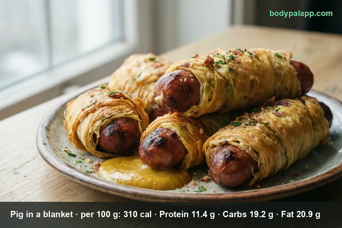 Five full-size hot dogs baked in puff pastry, served with mustard
