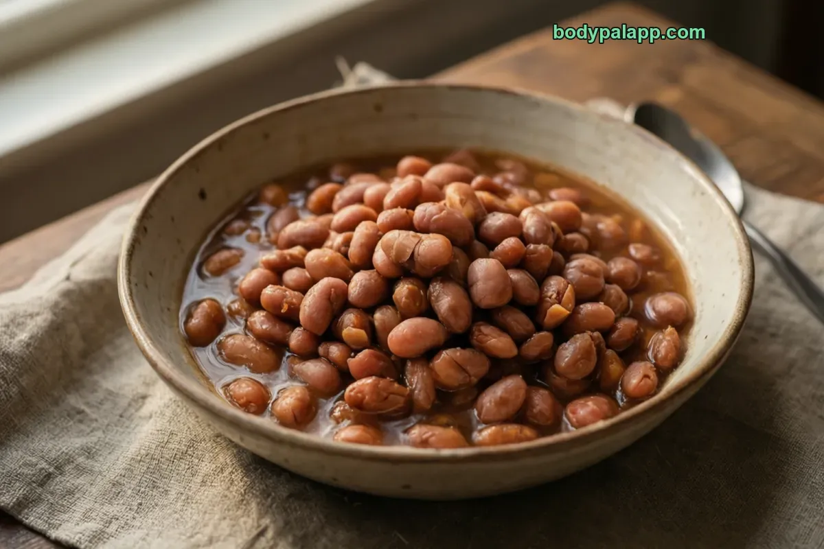 Cooked pinto beans, boiled, without salt
