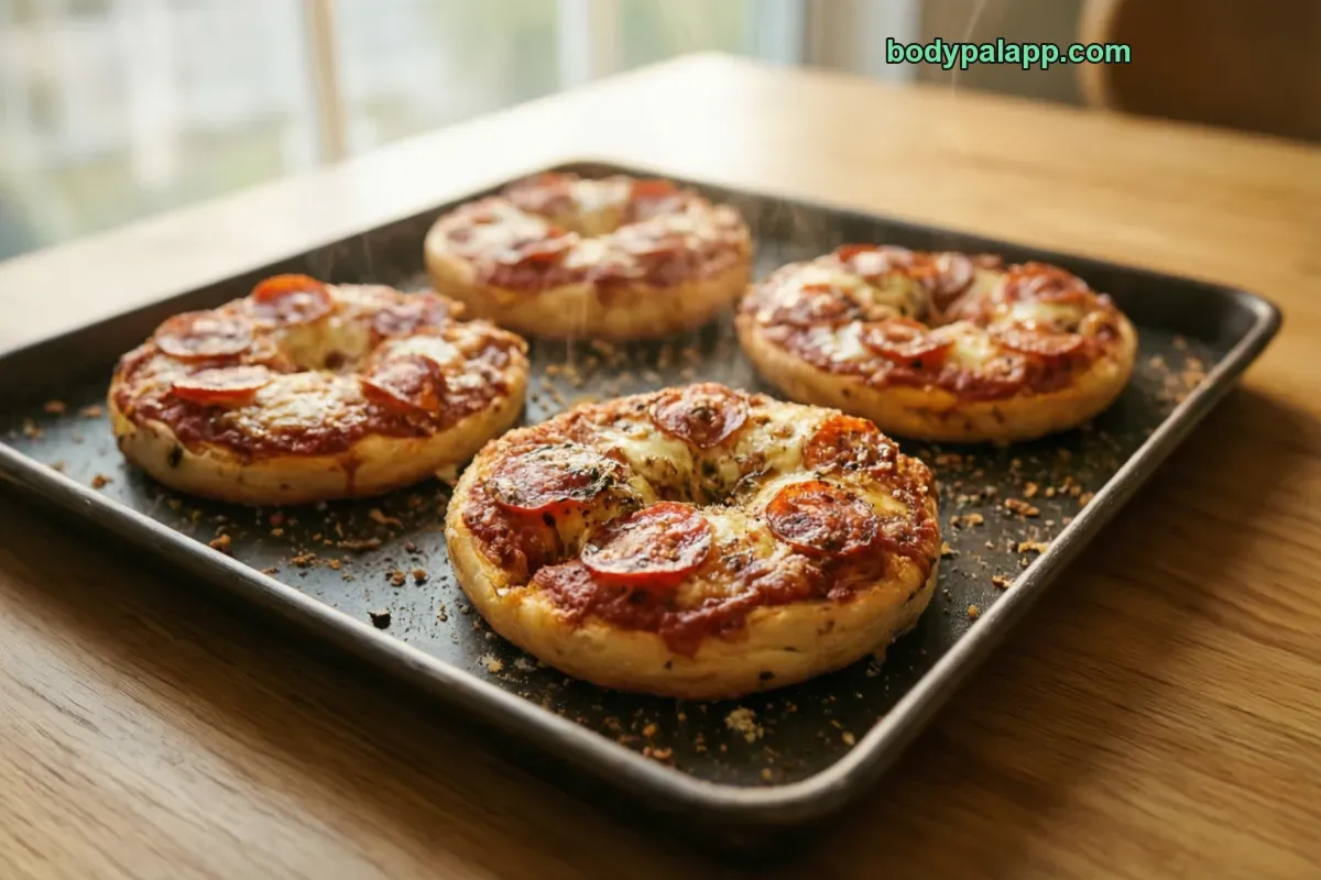 Pizza bagel bites, packaged, per label