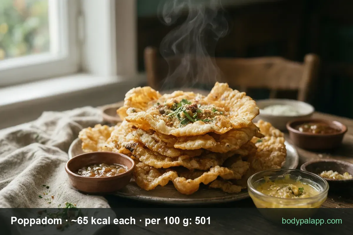 Poppadom - ~65 kcal each