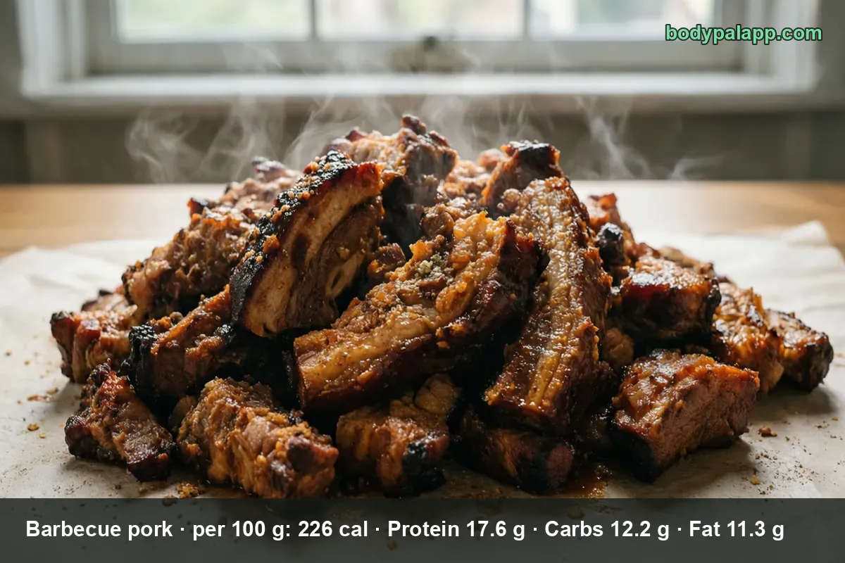 Pile of caramelized barbecue pork pieces on paper, steam rising.