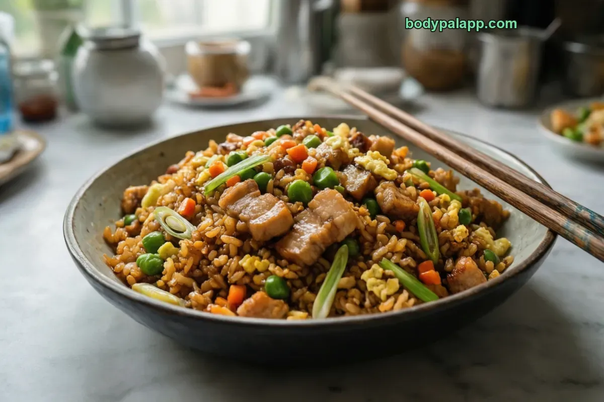 Pork fried rice, homestyle, with pork