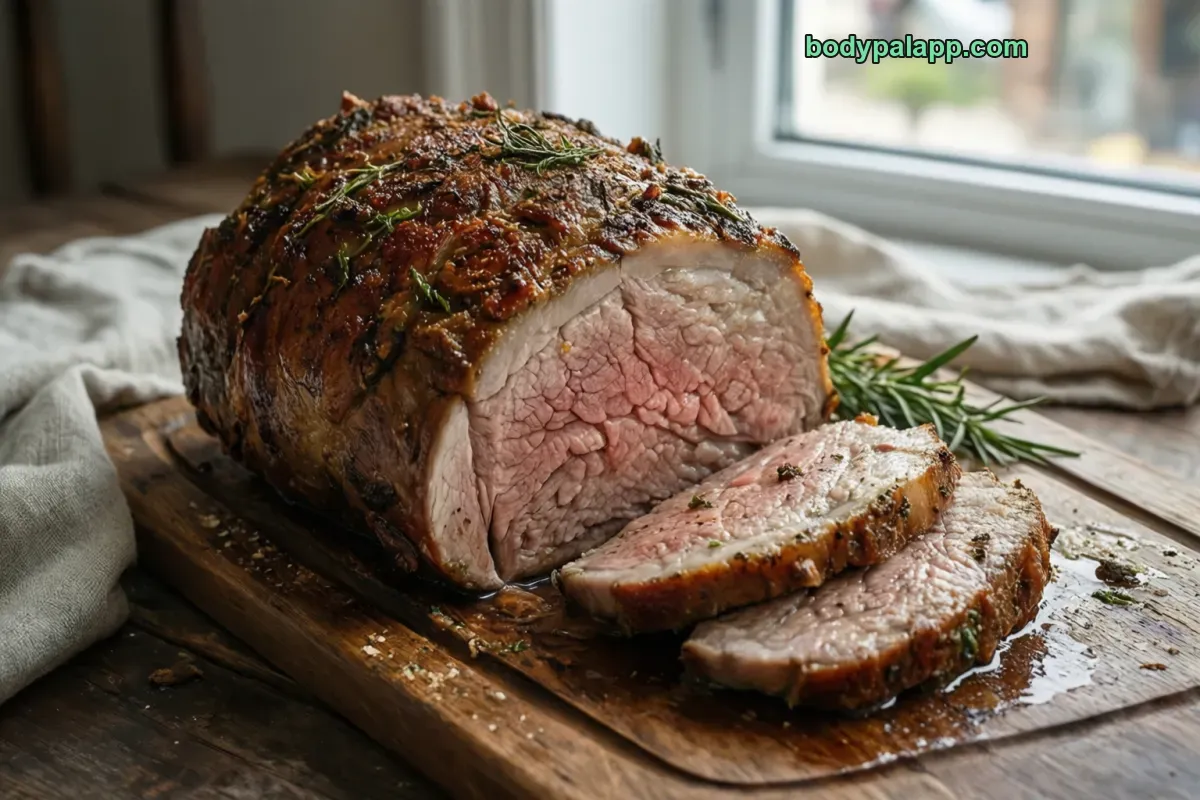 Pork loin roast, roasted, lean and fat